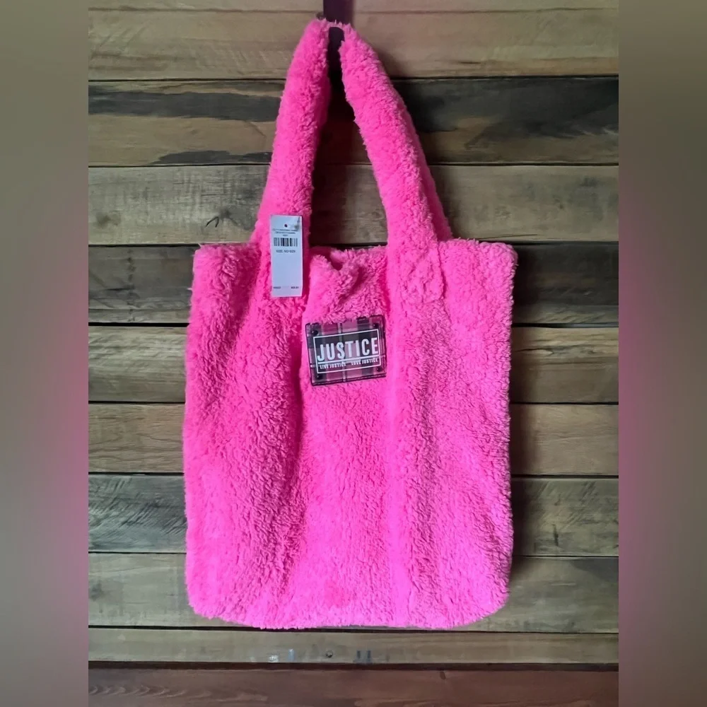 Justice Vibrant Pink Plush Tote